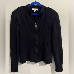 St. John Sport by Marie Gray Black Ribbed Full Zip Sweater Womens Size M